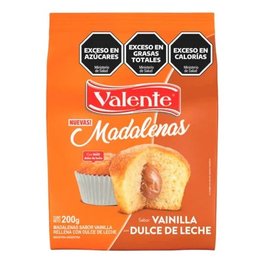 Magdalenas Valente rellenas de dulce de leche x 200 grs